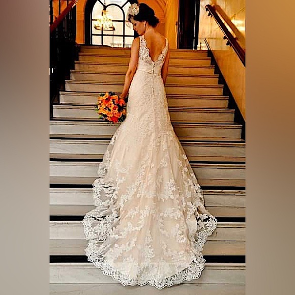 Anastasia Square Neck Ivory Champagne Wedding Gown (Custom)